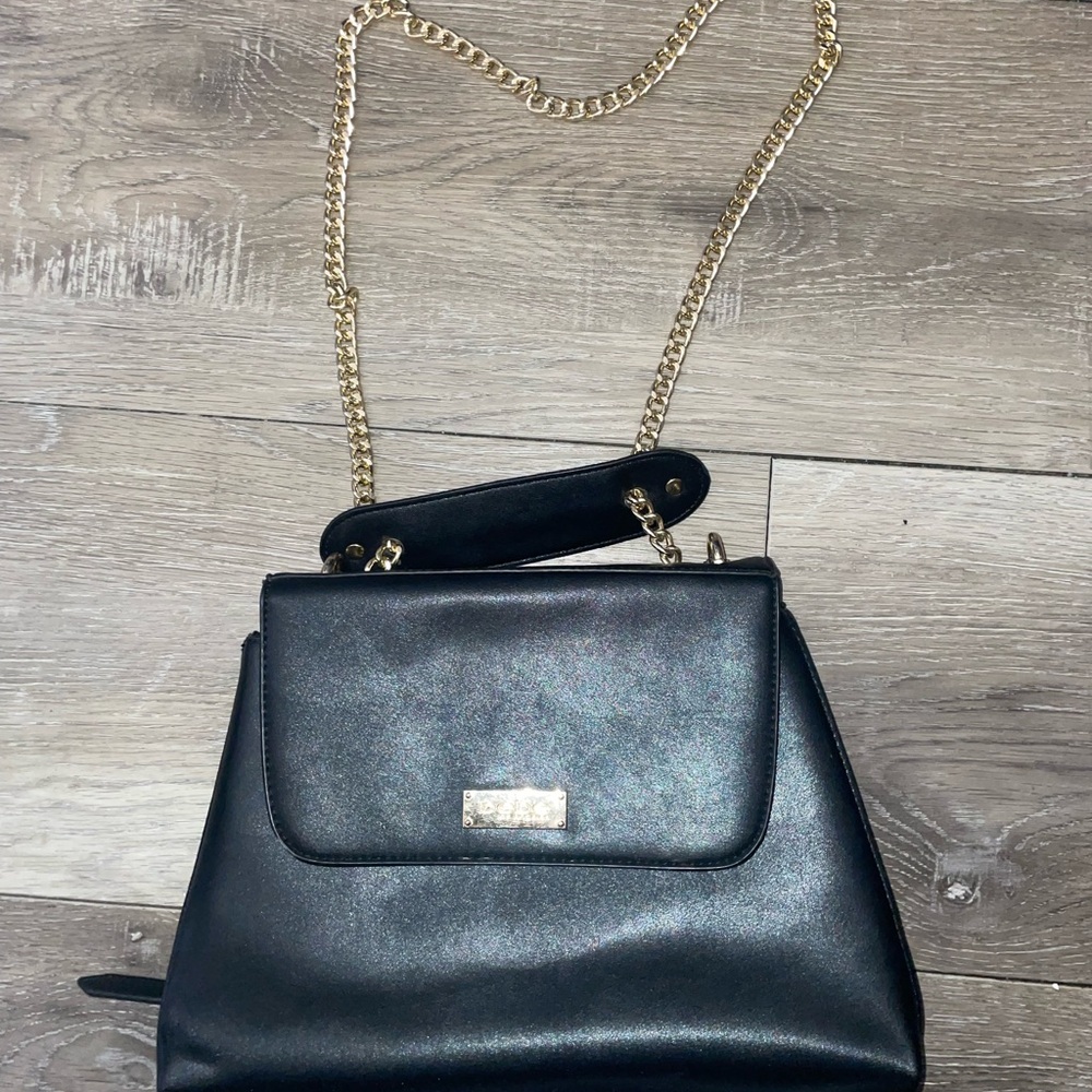 Bebe Black and Gold Shoulder Bag with Chain Strap